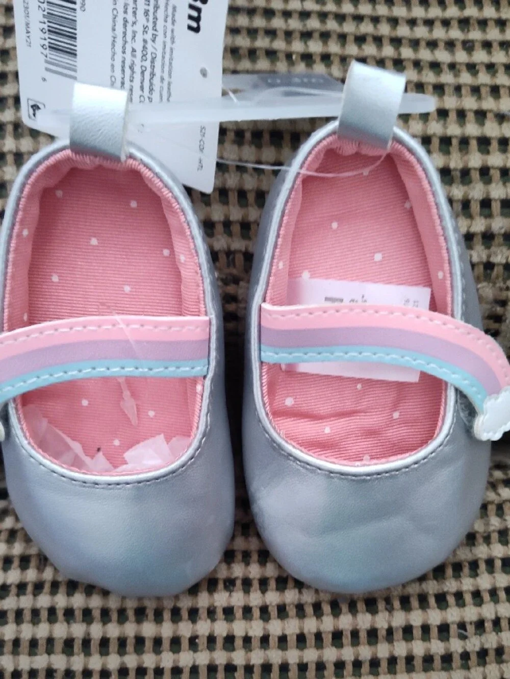 Carter's Silver and Pink Baby Mary Jane Shoes with Pastel Accent